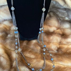LONG FASHION NECKLACE BLUE/SILVER/CLEAR